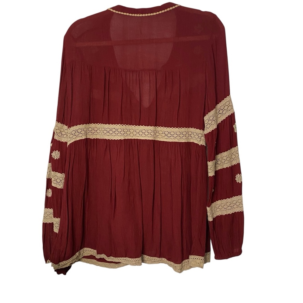 Free People Gauzy Boho Embellished Long Sleeve Blouse - Picture 3 of 6